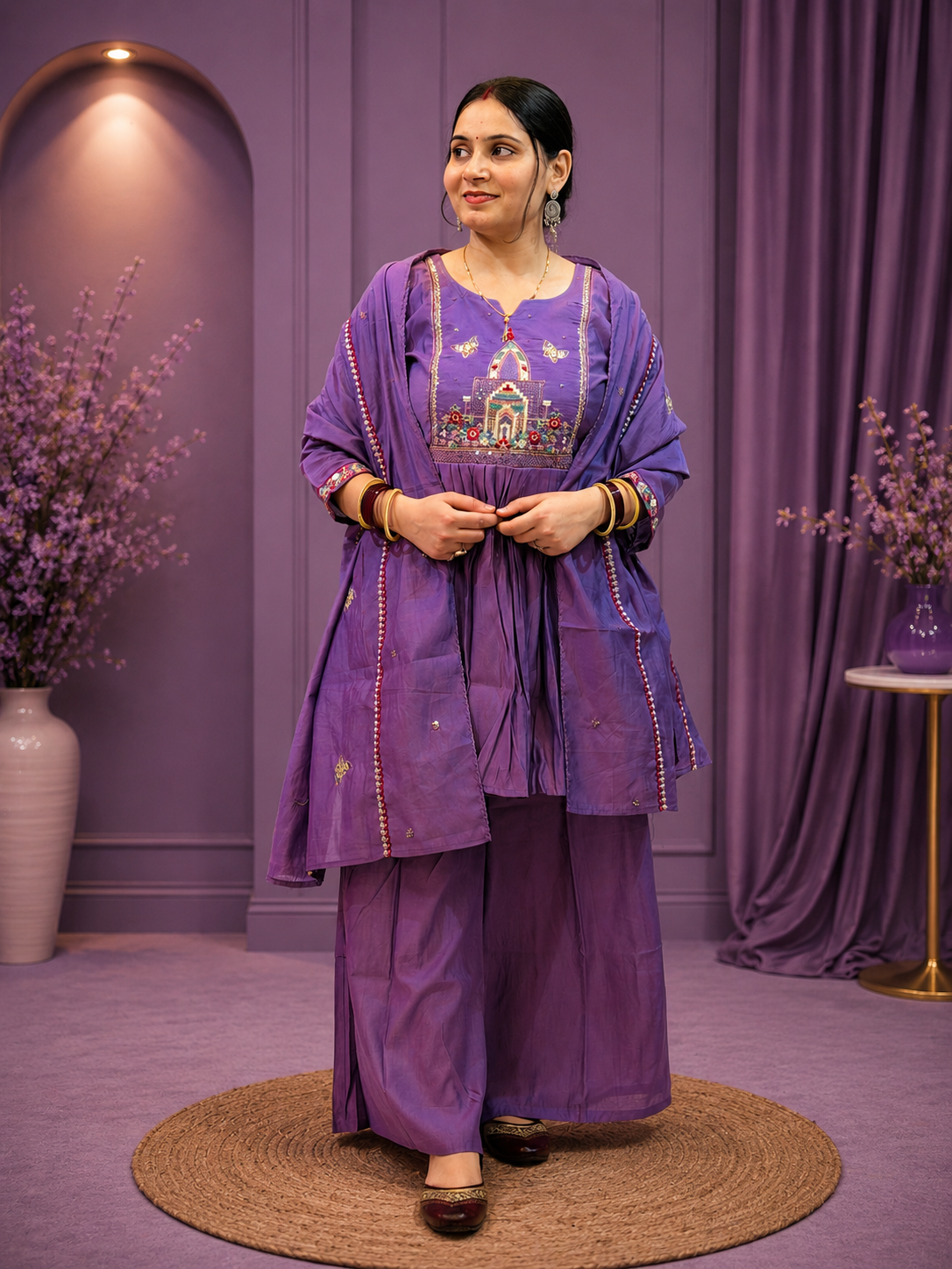 Purple Embroidered Kurta Palazzo Set with Dupatta | Women's Ethnic Wear
