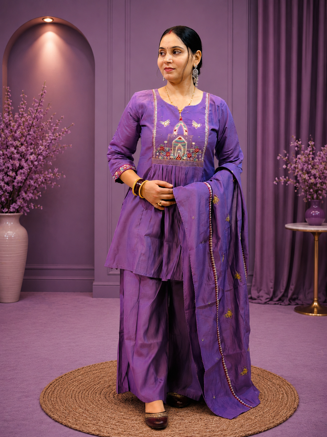 Purple Embroidered Kurta Palazzo Set with Dupatta | Women's Ethnic Wear