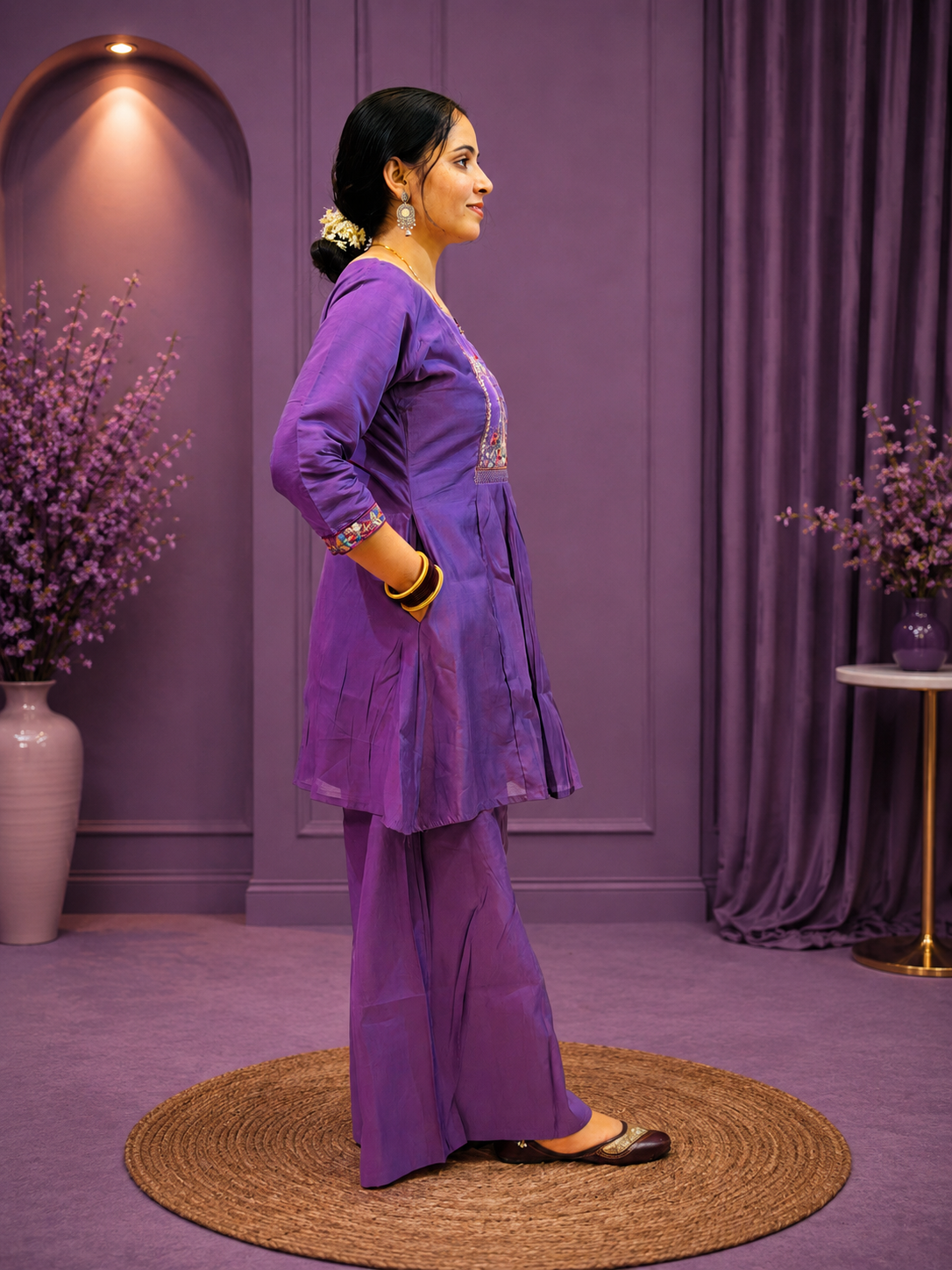 Purple Embroidered Kurta Palazzo Set with Dupatta | Women's Ethnic Wear