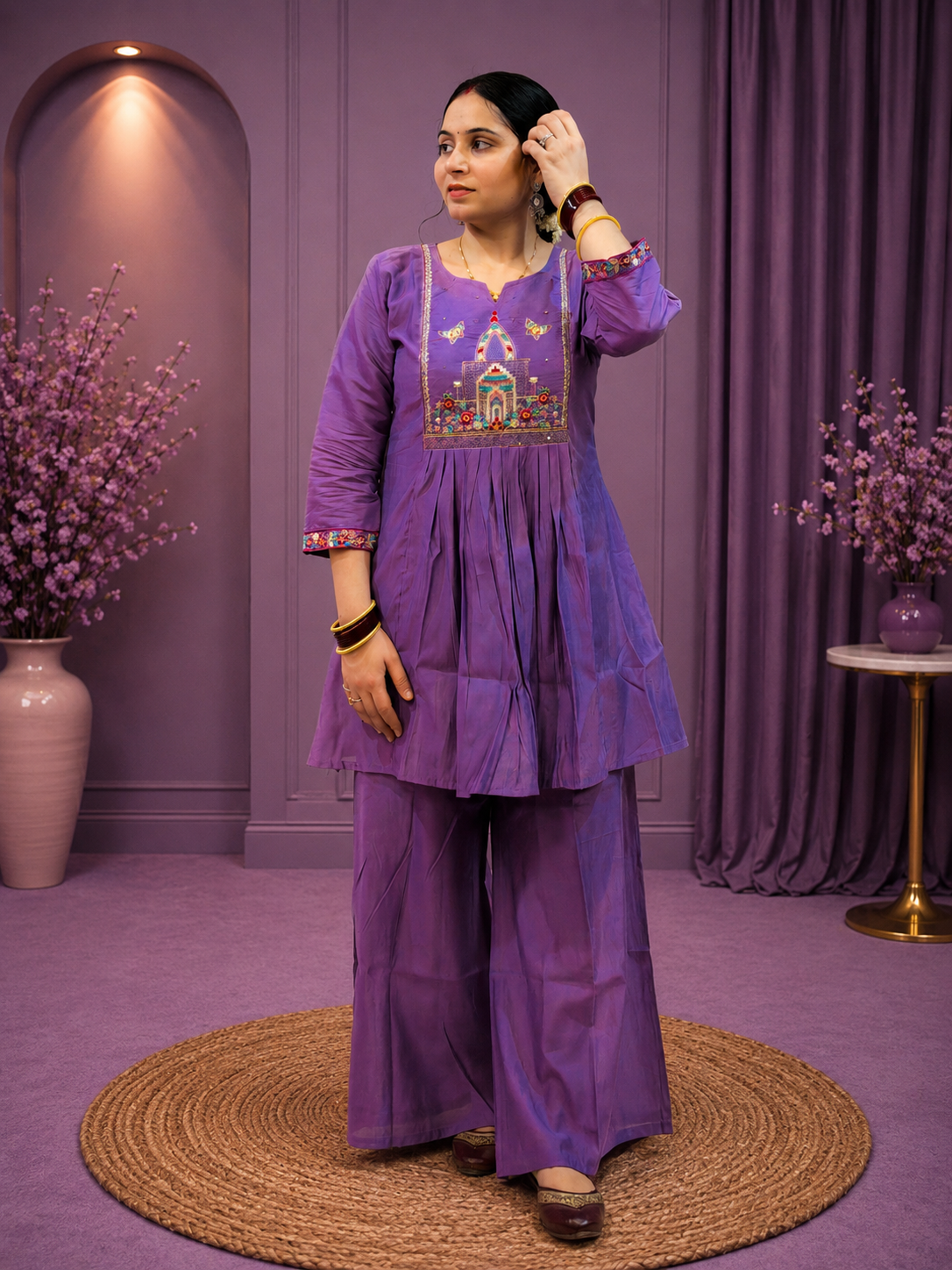 Purple Embroidered Kurta Palazzo Set with Dupatta | Women's Ethnic Wear