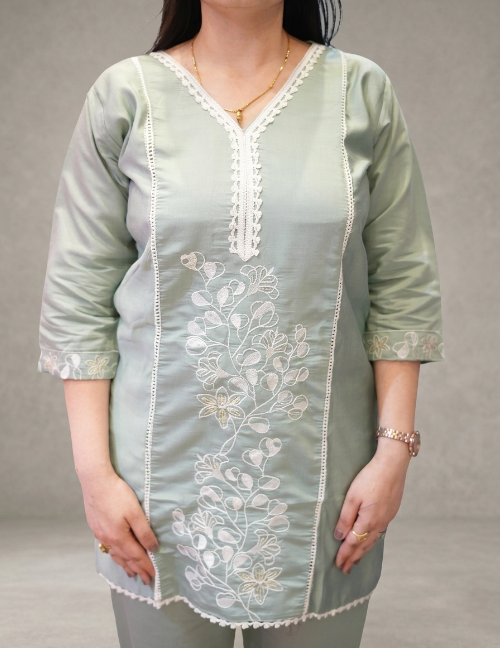 Sage Green Embroidered Cord Set