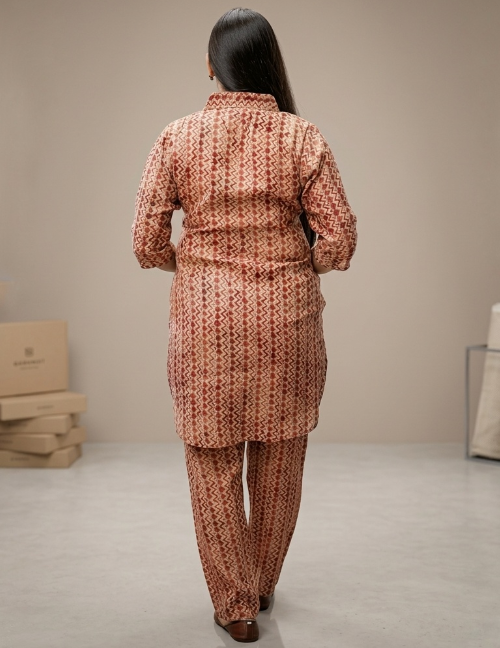 Maroon Beige Printed Co-ord Set