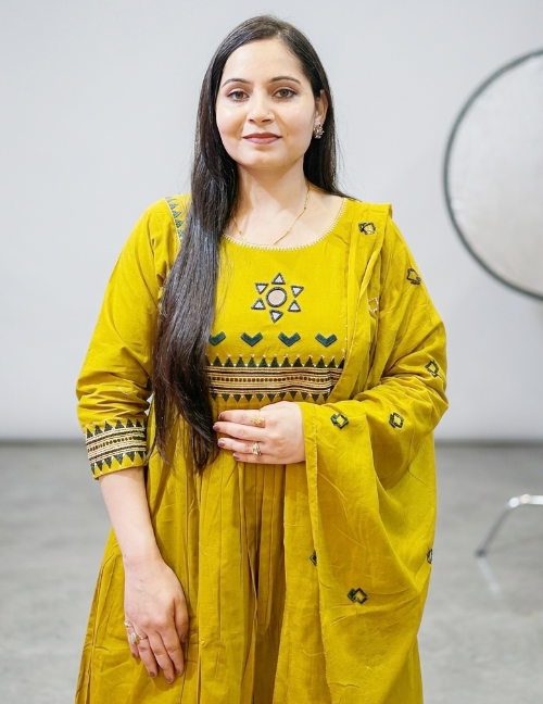 Mustard Yellow Embroidered Anarkali Set