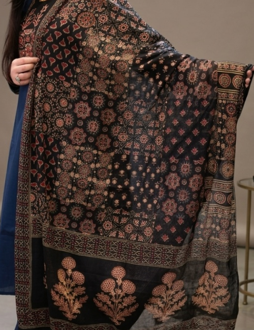 Navy Blue & Mustard Yellow Embroidered Kurta Pant Set with Dupatta