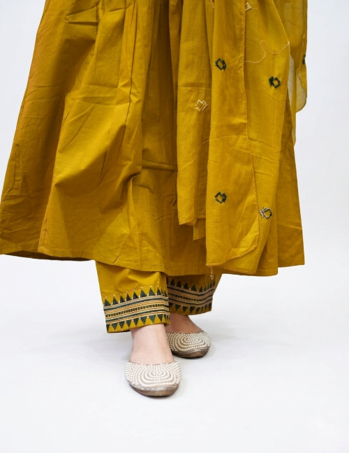 Mustard Yellow Embroidered Anarkali Set