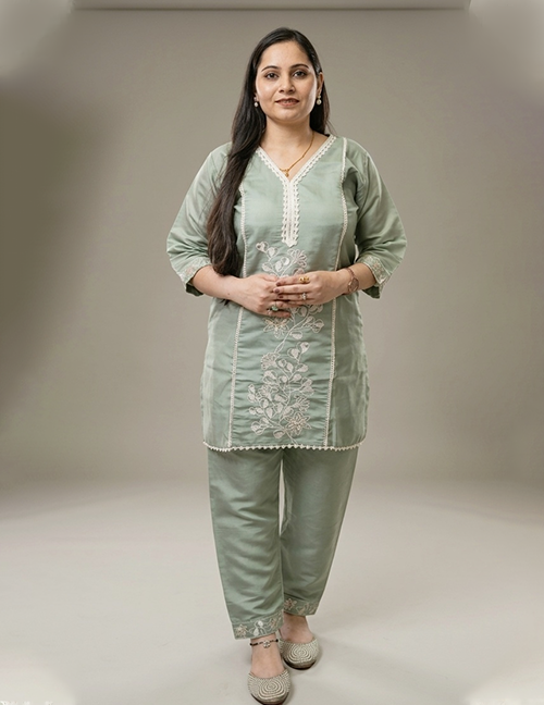 Sage Green Embroidered Cord Set